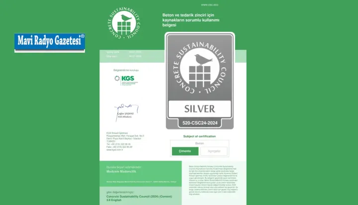 Medcem Çimento, Sürdürülebilirlikte Gümüş Sertifika Aldı! 